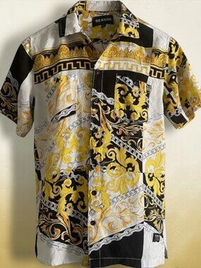Reason Clothing Men’s Baroque & Chain Link Short Sleeve Button Down Shirt